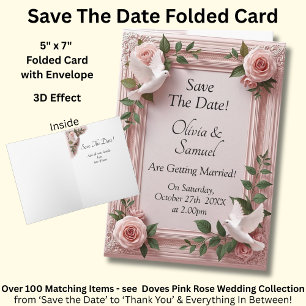 Save The Date - rosa Rosen & Tauben Hochzeit Karte