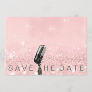 Save the Date Rosa Schwarz Grau Glitzer Microfone