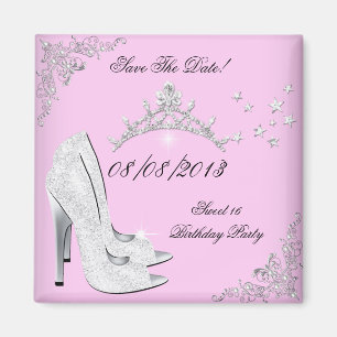 Save The Date Rosa Silberne High Heels Schuhe Tiar Magnet