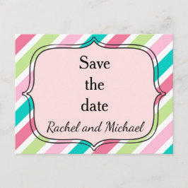 Save the Date rosa und blaue Streifen Ankündigungspostkarte