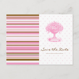 SAVE THE DATE, rosa und braune Postkarte