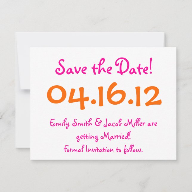Save the Date Rosa und Orange Einladung (Vorderseite)