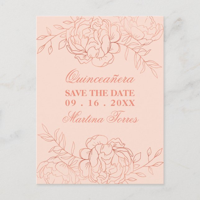 Save the Date Rosa und Rose Ankündigungspostkarte (Vorderseite)