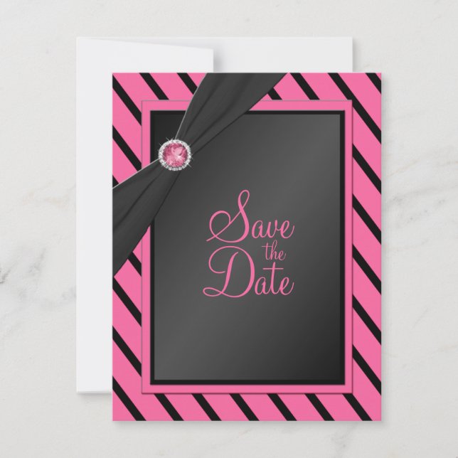 Save the Date rosa und schwarze Streifen (Vorderseite)