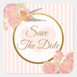 Save the Date Rosa Vintag Bird-Hochzeitsticker Quadratischer Aufkleber