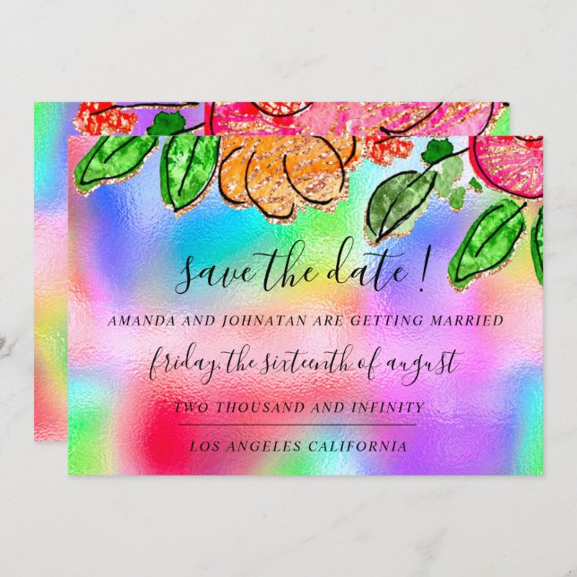 Save the Date Rose Glitzer Holograph Blue (Vorne/Hinten)