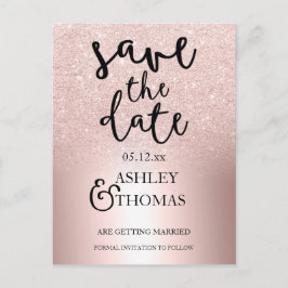 Save the Date Rose Glitzer ombre metallic Ankündigungspostkarte