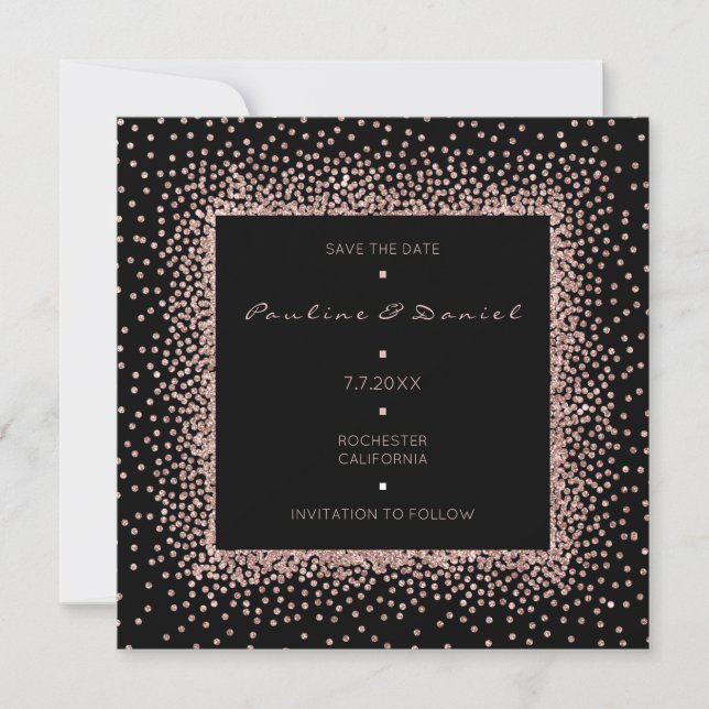 Save the Date Rose Gold Black Glitzer Monogram Lux (Vorderseite)