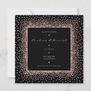 Save the Date Rose Gold Black Glitzer Monogram Lux