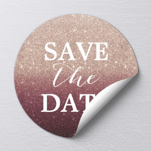 Save the Date Rose Gold Burgund Glitzer Hochzeit Runder Aufkleber