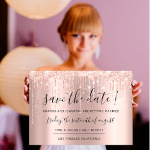 Save the Date Rose Gold Glitzer Tropfen Zeichenket