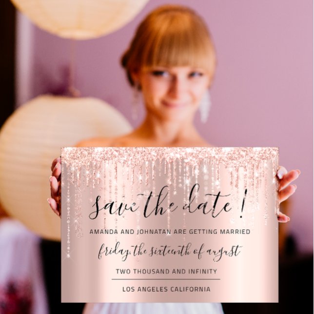 Save the Date Rose Gold Glitzer Tropfen Zeichenket (Save The Date Rose Gold Glitter Drips Strings)