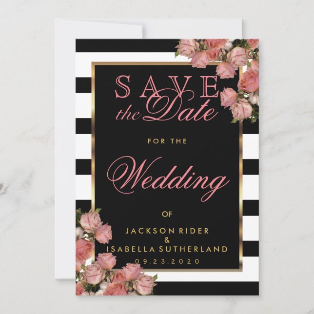Save the Date Rose Gold mit Schwarz und Weiß (Vorderseite)