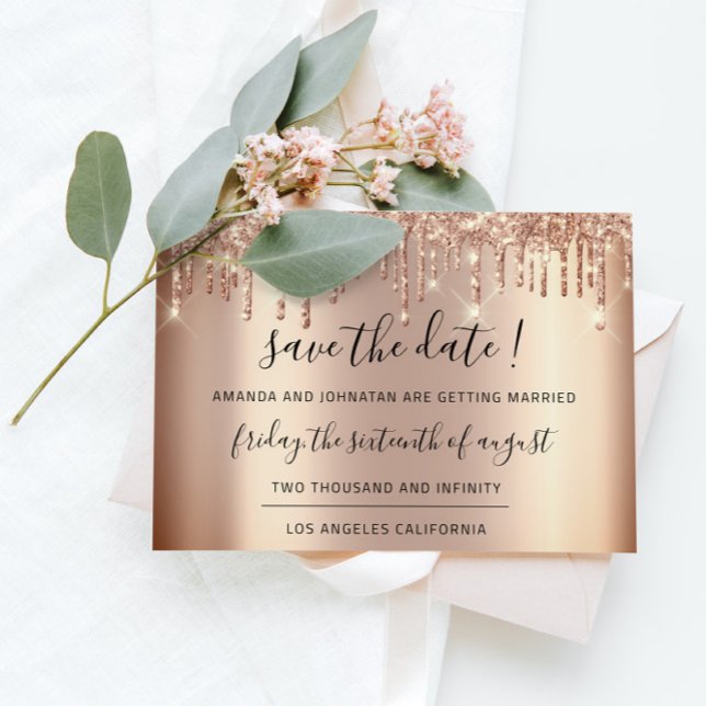 Save the Date Rose Gold Tropfen Park Glitzer (Save The Date Rose Gold Drips Spark Glitter)