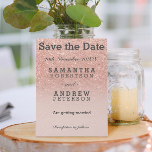 Save the Date Rose Imitate Glitzer Rosa ombre Ankündigungspostkarte