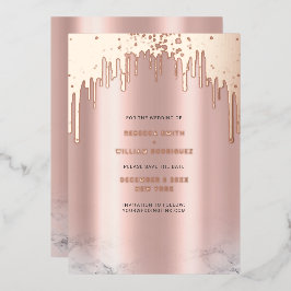 Save The Date Rosegold Glitter Drips Pink Folien Feiertagskarte