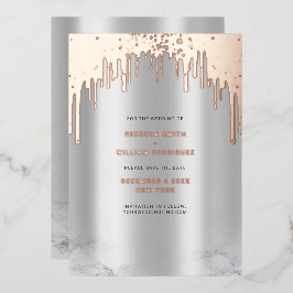 Save the Date Rosegold Glitzer Tropfen Silver Folien Feiertagskarte
