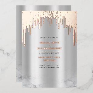 Save the Date Rosegold Glitzer Tropfen Silver Folien Feiertagskarte