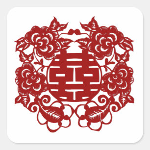 Save the Date Rot-Doppelglückszeit Quadratischer Aufkleber