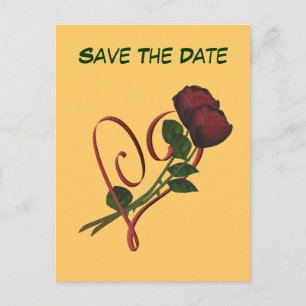 Save the Date Rote Rosen Herz Blume Postkarte