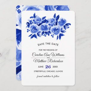 Save The Date. Royal Blue Floral Wedding Cards Save The Date