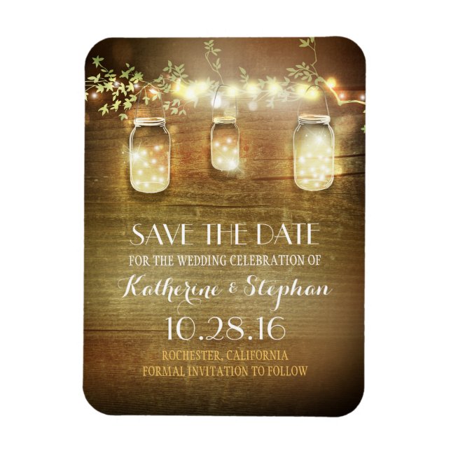 Save the Date Rustic Barn Wood Mason Jars Magnet (Vertikal)