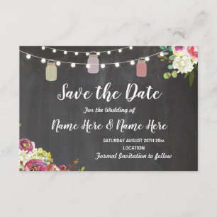 Save the Date Rustic Jar Light Chalk Floral Einlad