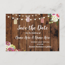 Save the Date Rustic Jar Lights Wood Floral Einlad