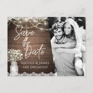 Save the Date Rustic Mason Jar Gipskraut Foto Ankündigungspostkarte