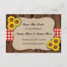 Save the Date Rustic Sunflower Red Karo Card