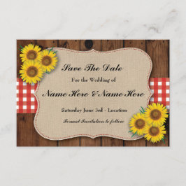 Save the Date Rustic Sunflower Red Karo Card