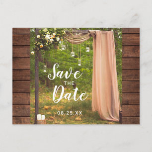 Save the Date Rustic Wood Peach Mason Jar Wedding Ankündigungspostkarte