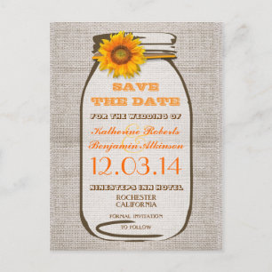 Save the Date rustikale Burlap-Maurer Jar Sonnenbl Ankündigungspostkarte