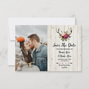 Save The Date Rustikale Geweihe-Hirsch-Blumen-Foto