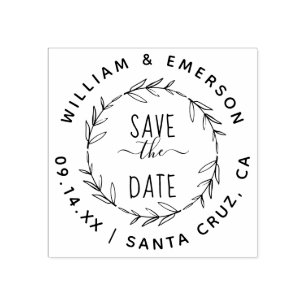 Save The Date  Rustikale, handgezeichnete Kranzver Gummistempel