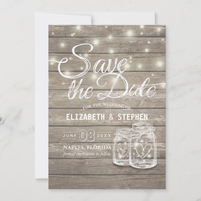 Save the Date rustikale Holz Mason Jar String Ligh (Vorderseite)