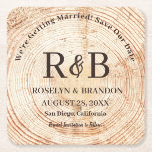 Save the Date rustikale Holzmonogrammbezeichnungen Rechteckiger Pappuntersetzer