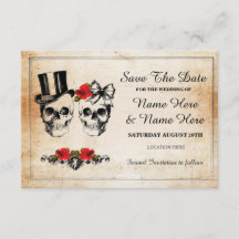 Save the Date Rustikale Skulls Rose Karte