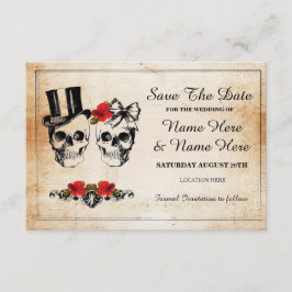 Save the Date Rustikale Skulls Rose Karte