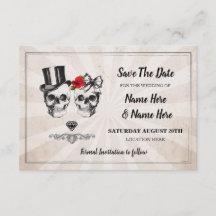 Save the Date Rustikale Skulls Rose Karte Diamant