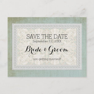 Save the Date rustikale Spitzen mit Vintager Linde Ankündigungspostkarte