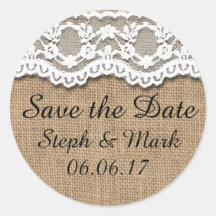 Save the Date, rustikaler Burlap und Lace