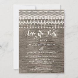 Save the Date rustikaler Vintager Spitzenholzzzaun Einladung