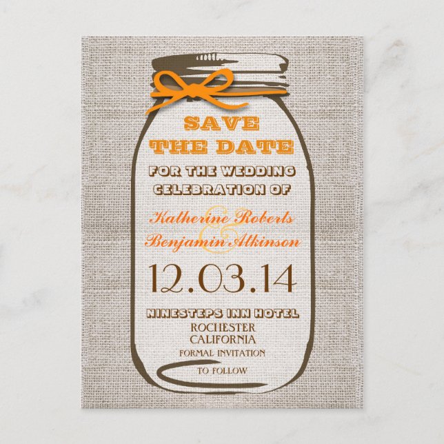 Save the Date rustikales Brustglas Ankündigungspostkarte (Vorderseite)