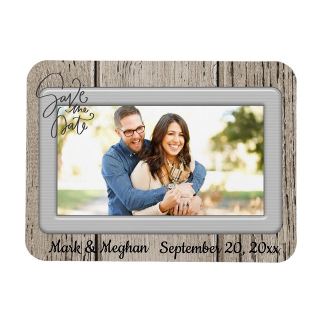 Save the Date rustikales Holz mit Foto Magnet (Horizontal)