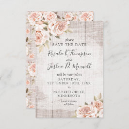Save the Date Rustikales Holz & Romantische Rose Einladung