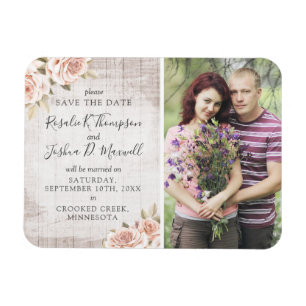 Save the Date Rustikales Holz & Romantische Rose F Magnet