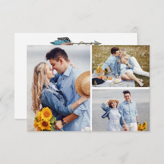 Save the Date Rustikales türkisfarbenes Feather Ar Einladung (Vorne/Hinten)