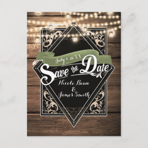 Save The Date Rustikalisches Holz & Lichter Verlob Postkarte