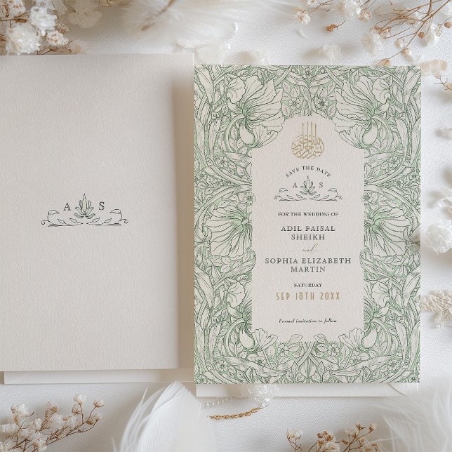 Save the Date Sage Green Muslim Islamic Morris Einladung (Von Creator hochgeladen)